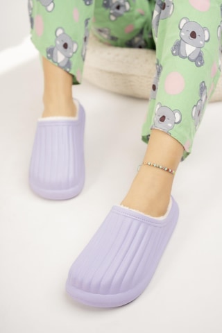 Modafrato Flora Kapalı İçi Yünlü Unisex Ev Terliği Kışlık Terlik Su Geçirmez Mor