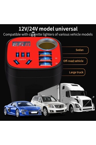 Supermarket1 12v/24v-220v Araç İnvertörü, Hızlı Şarj, Usb, Led Ekranlı, Tekno Güç