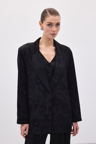 Sateen Jakarlı Uzun Ceket - Siyah-136768 Siyah