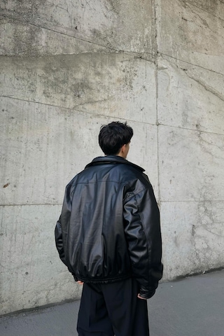 Flaw 90's Vintage Kalıp Siyah Deri Mont-siyah Siyah