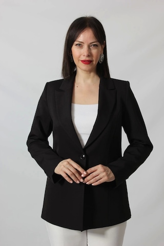 Moda Berray 1904 Siyah Fermuarlı Cep Aksesuarlı Kadın Büyük Beden Blazer Ceket Siyah