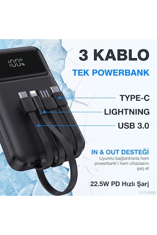 Buradabulabilirsin Snp-3006 10.000 Mah Hızlı Şarj Led Göstergeli Powerbank 3in1 Dahili Kablolu Powerbank Çoklu Giriş Bbz Çok Renkli