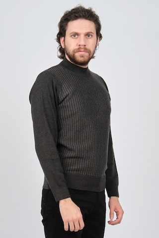 Çizgi Triko Erkek Yarım Balıkçı Çizgi Desenli Kazak 42564234 Koyu Koyu Gri