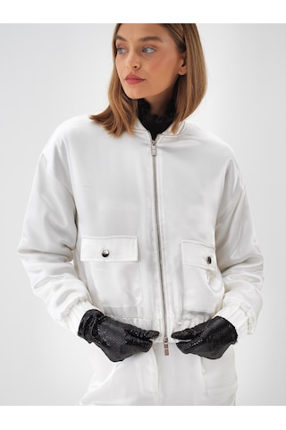 Xint Beyaz İpeksi Saten Oversize Ceket 290503