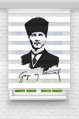 Perdecizade Enxboy Mustafa Kemal Atatürk Dijital Baskılı Zebra Perde-cocuk Odası-stor Perde Renkli
