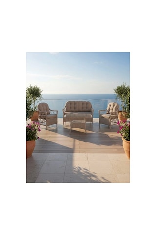 Dora Garden Home Inci 2+1+1 Rattan Bahçe Takımı Masalı Açık Gri Siyahçizgili