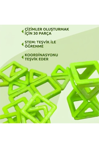 Karanlıkta Parlayan Fosforlu Manyetik Yapı Blokları - 30 Parça Mıknatıslı Eğitici Zeka Oyunu Seti