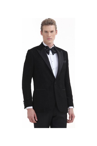 Ramsey Siyah Desenli Thin&taller Slim Fit Kruvaze Yaka Dokuma Smokin Takım Elbise