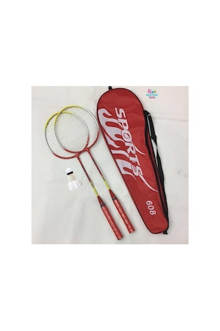 2 Adet Badminton Raketi Ve Çantası + Badminton Topu Deluxe Yüksek Kalite Set Kırmızı Renk