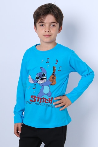 Erkek Çocuk Uzun Kollu Tshirt Karakter Baskılı Bisiklet Yaka E10 Turkuaz