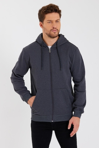 Comeor Kanguru Cepli Kapüşonlu Fermuarlı İçi Pamuklu Erkek Sweatshirt Antrasit 001 Antrasit