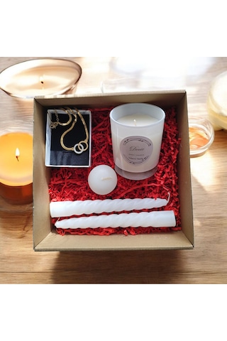 Denic Hediye Seti Kokulu Beyaz Bardak Mum Halka Kolye Burgulu Mum Yüzen Mum