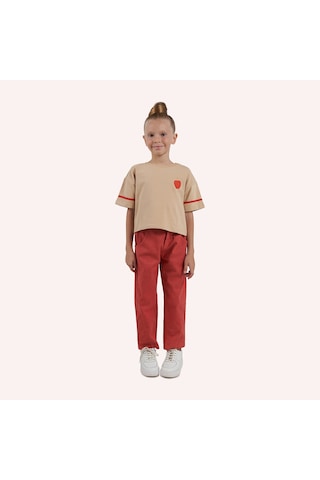 Panço Kız Çocuk Baskı Detaylı T-shirt Bej 2421gk05022-4972 001