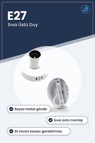 E27 Yüzey Tavan Duy Metal Beyaz Sıva Üstü Montaj Ampul Duyu Banyo