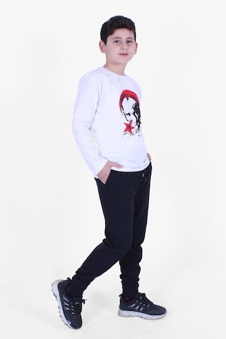 Fyk Kids Atatürk Baskılı Uzun Kollu Alt-üst Çocuk Takım Beyaz