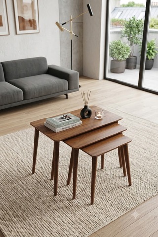 Eg Home İstanbul 3'lü Zigon Sehpa %100 Mdf Ceviz