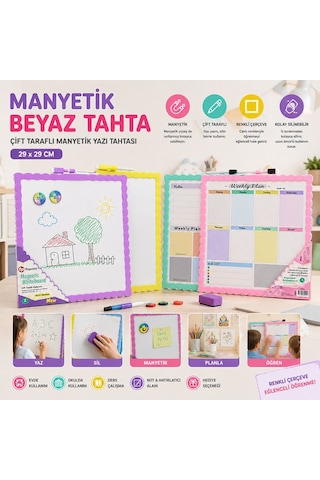 New Magnetic Whiteboard Jl-116 Manyetik Yazı Tahtası 29x29cm Orta Çift Taraflı Renkli Çerçeve - 12'li Paket Diğer