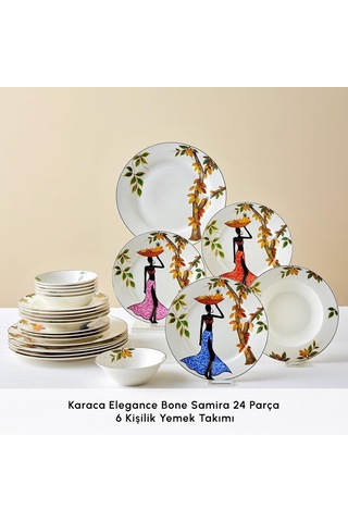 Elegance Bone Samira 24 Parça 6 Kişilik Yemek Takımı Çok Renkli