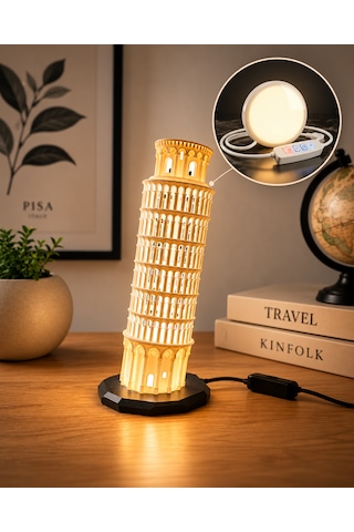 Pisa Kulesi Gece Lambası Usb Led Dekoratif Masa Ve Gece Lambası Beyaz