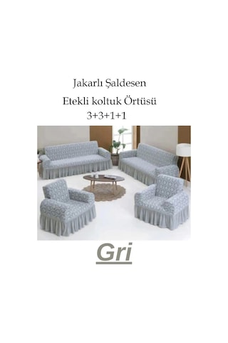 StarMall Jakarlı Şaldesen Koltuk, Kanepe, Çekyat Örtüsü Esnek 3311 Takım Gri