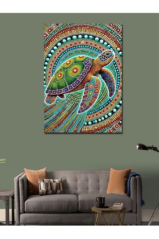 Kanvas Tablo Renkli Kaplumbağa Deseni 50cmx70cm