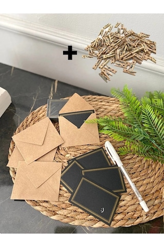 Siyah Kartlı 20 Adet Mandallı Kraft Kartlı Hediye Kartı - 9x7cm