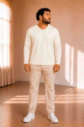 Sngl Tekstil Erkek Uzun Kollu İnterlok V Yaka Oversize Sweatshirt S-m-l-xl-2xl Ekru