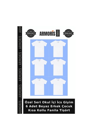 Armoris Özel Seri Okul İçi İcs Giyim 6 Adet Beyaz Erkek Çocuk Kısa Kollu Fanila Tişört