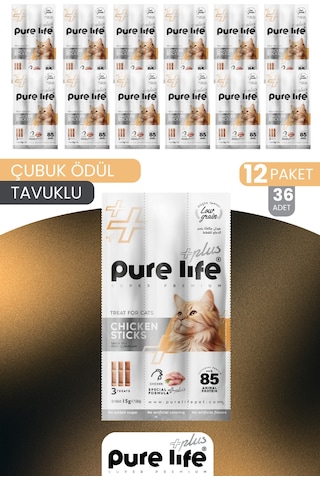 Purelife Plus Stick Tavuk Etli Kedi Ödül Çubukları 12 x 15 G