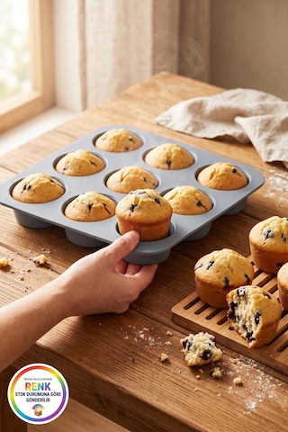 Silikon Muffin Kalıbı 9 Gözlü Kek Cupcake Kalıbı Platinum Fırın Kalıbı 25 Cm Çok Renkli