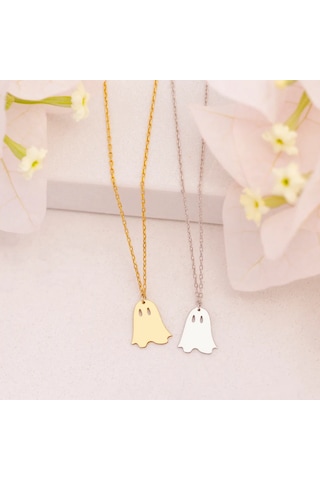 Hayalet Kolye, Gold Minimalist Hayalet Figürlü Kolye, Sevimli Halloween Takısı, Kadınlara Özel Altın