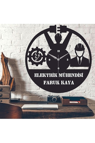 Elektrik Mühendisi 1 Temalı Ahşap Duvar Saati Siyah