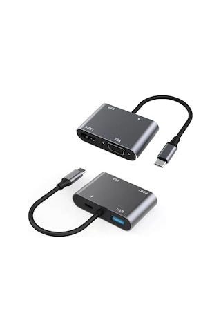 Winex 4In1 Type-C To Hub Pd 65W Hdtv Vga Usba Dönüştürücü Adaptör
