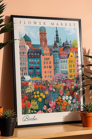 Berlin Almanya Çerçeveli Tablo Seyahat Severlere Salon Ve Ofis İçin Estetik Duvar Dekoru Travel Flower Market
