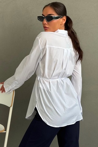 Madmext Beyaz Belden Bağlamalı Oversize Cepli Gömlek Mg2798
