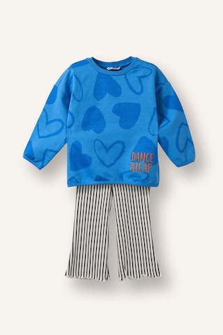 Defacto Kalpli Sweatshırt Çizili Alt 2li Takım Kız Bebek H1240a526smbe277 Mavi-be277