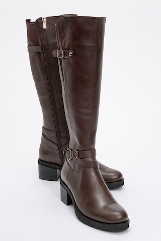 Kadın Yüksek Topuklu Fermuarlı Çizme Gerçek Deri Br 08029 Kahverengi Null Kahverengi