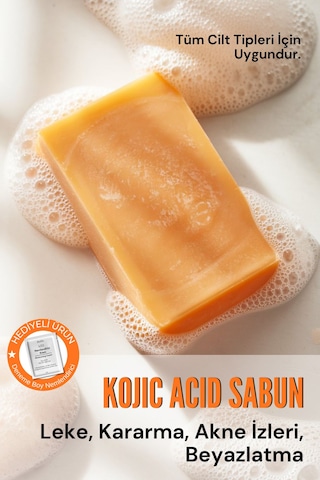 Doğal Kojik Asit Sabunu, Cilt Beyazlatıcı, Leke Giderme, Kararma, Akne, Güneş Lekeleri 110gr Kokusuz