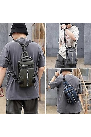 Erkek Omuz Çantası, Çapraz Askılı Çanta, Usb Portlu Hırsızlığa Karşı Göğüs Çantası Omuz Çantası Yeşil