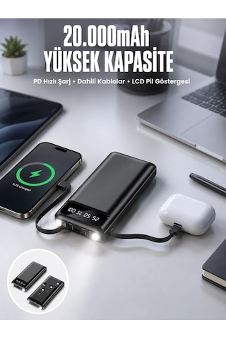 Powerbank 20.000 Mah Dijital Göstergeli Lcd Ekran Uzun Pil Ömrü Yeni Nesil Najmaddin