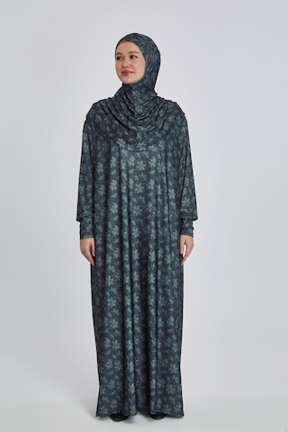 Pratik Tek Parça Manolya Desenli Namaz Elbisesi Siyah