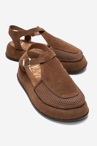 Luvi Shoes Lurelıa Taba Süet Hakiki Deri Fileli Kadın Sandalet