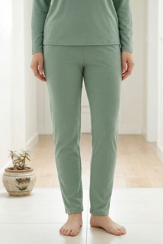 Aura Collections Kadın Dantelli Bambu Viskon Uzun Kollu Mevsimlik Soft Örme Pijama Takımı Yeşil