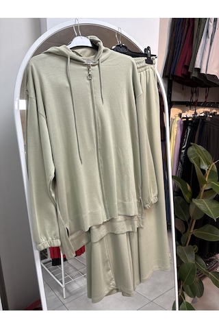 Nirva Butik Kapşonlu Fermuarlı Takım Pantolon Etekli Owrl Su Yeşili