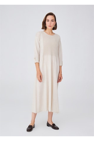 Peraluna Bol Kesim Uzun Kadın Triko Elbise Ekru Melanj Ekru