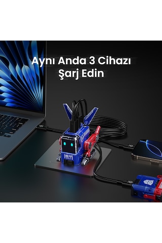 Gravastar Alpha65 Robot Figürlü 65w Hızlı Şarj Adaptörü Ve Şarj Standı, Mavi