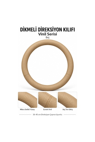 Trobus Peugeot Rifter 2019-2023 Uyumlu Dikmeli Direksiyon Kılıfı Vinil Bej