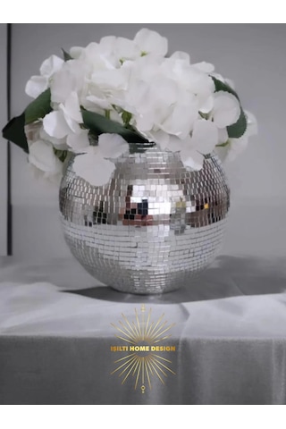 Işıltı Home Desing Aynalı Yuvarlak Cam Vazo Gri
