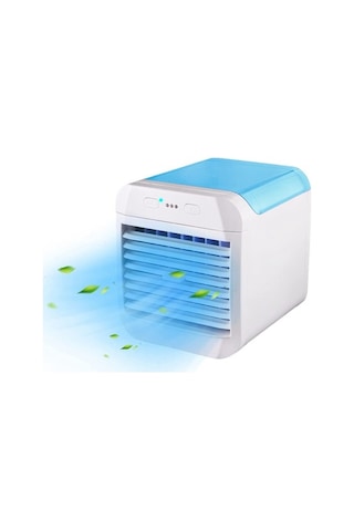 Mini Hava Soğutucu Fan Taşınabilir Klima Sessiz Usb Hava Soğutucu 7 Renkli Led Işık İle Kişisel Klima - Mavi 2413 Renkli