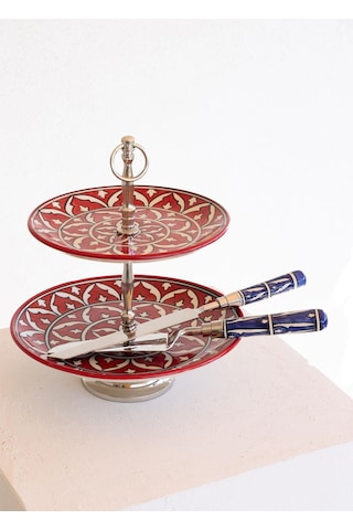 The Mia Corallo 2 Katlı Kek Pasta Servisi Kırmızı 27x22x31 Kırmızı